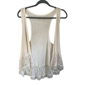 Hollister California Cream Crochet Lace Fringe Racerback‎ Cardigan Vest One Size